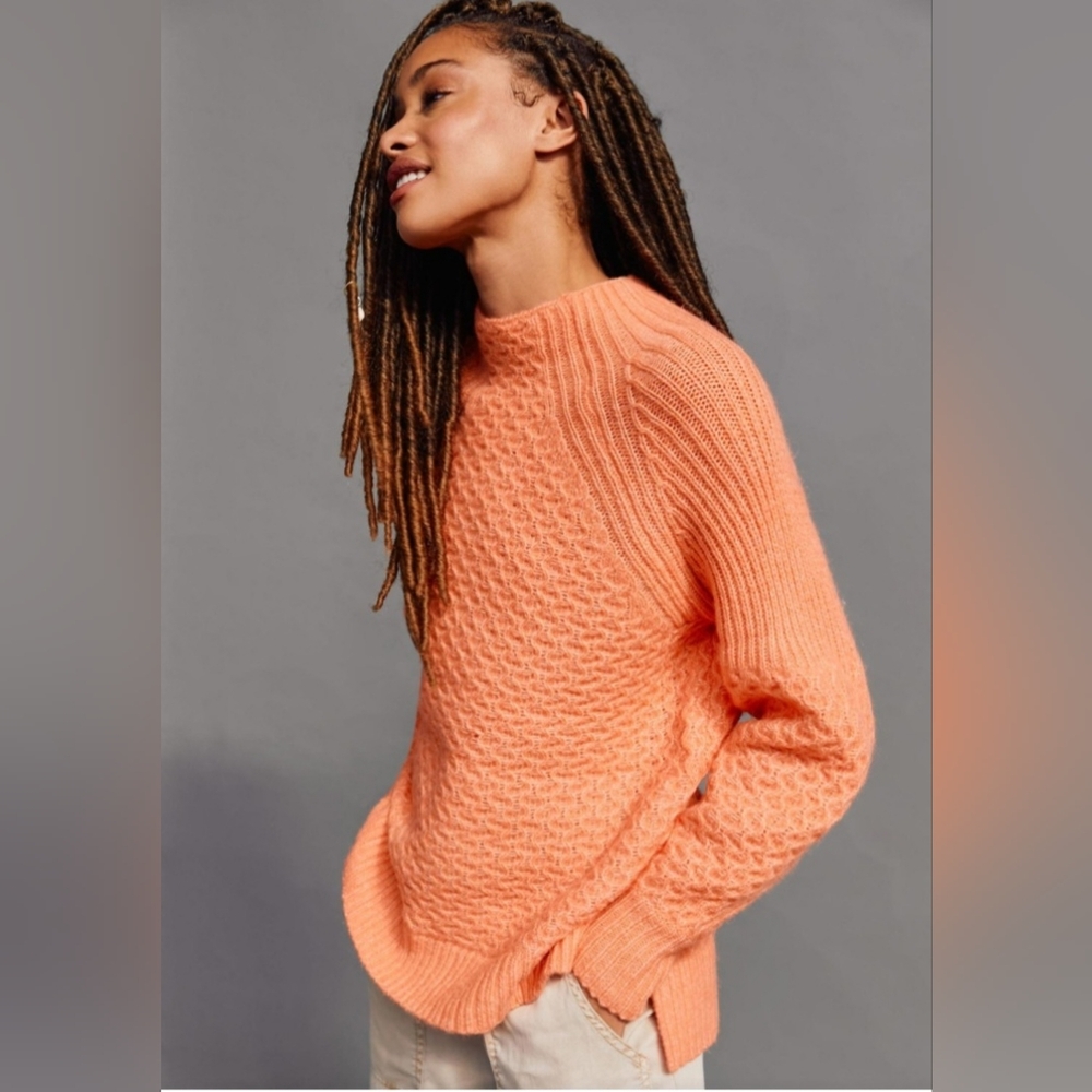 Anthropologie Bia Mock Neck Textured Long Tunic Sweater Small